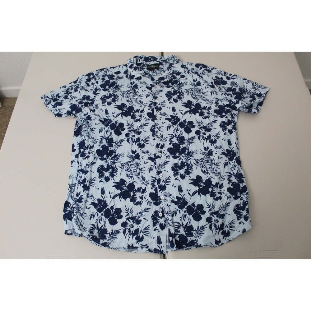 Rodd & Gunn Mens 2XL Sports Fit Short Sleeve Floral Button Up Shirt Blue Navy